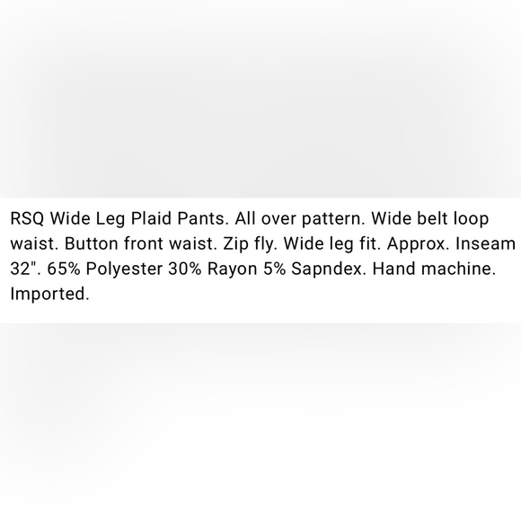 NWT RSQ Wide Leg Plaid Pants - M - Picture 5 of 5